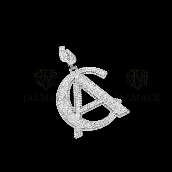CA Monogram Moissanite Pendant with Praying Hands Bail Fully Iced Out
