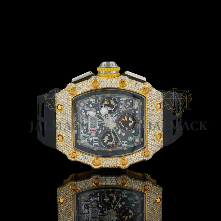 Yellow Gold Fully Iced Moissanite Skeleton Sport Watch