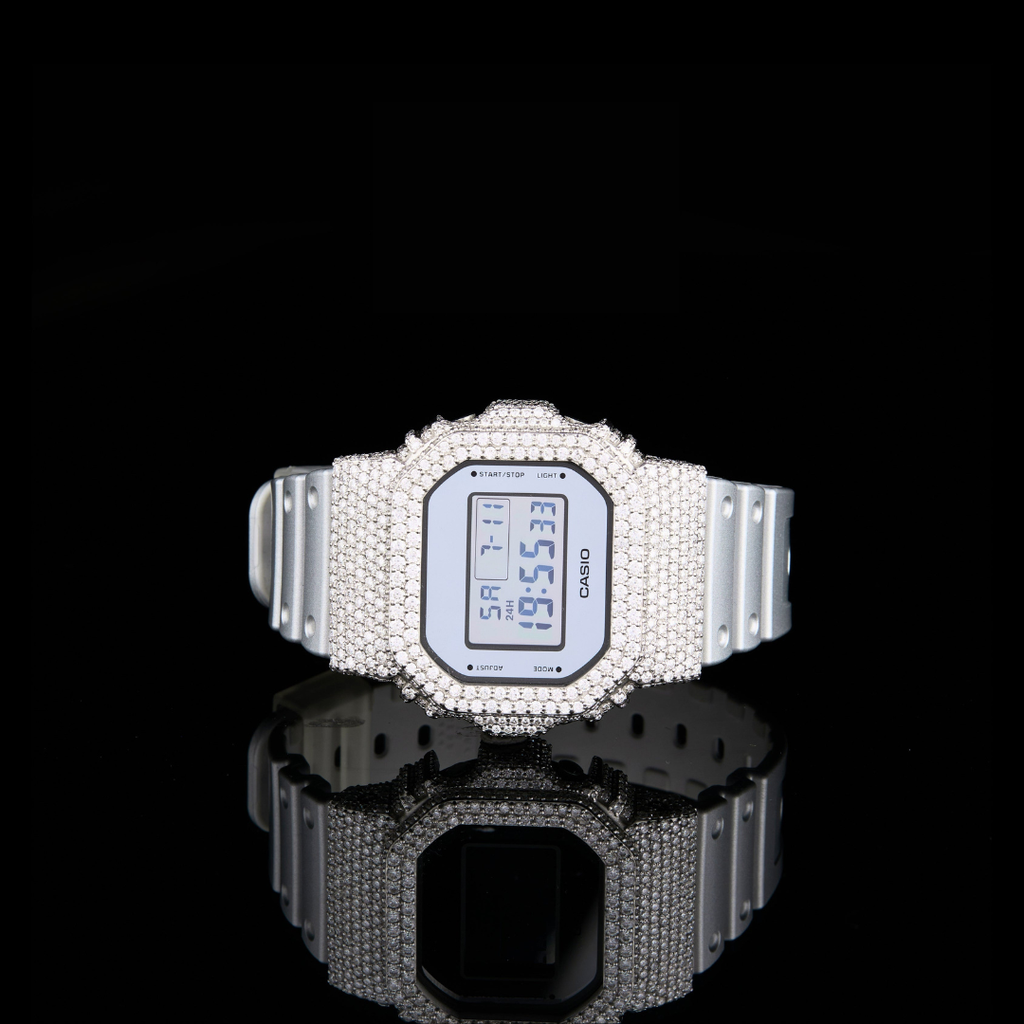 Silver Prestige Iced G-Shock Digital Moissanite Timepiece