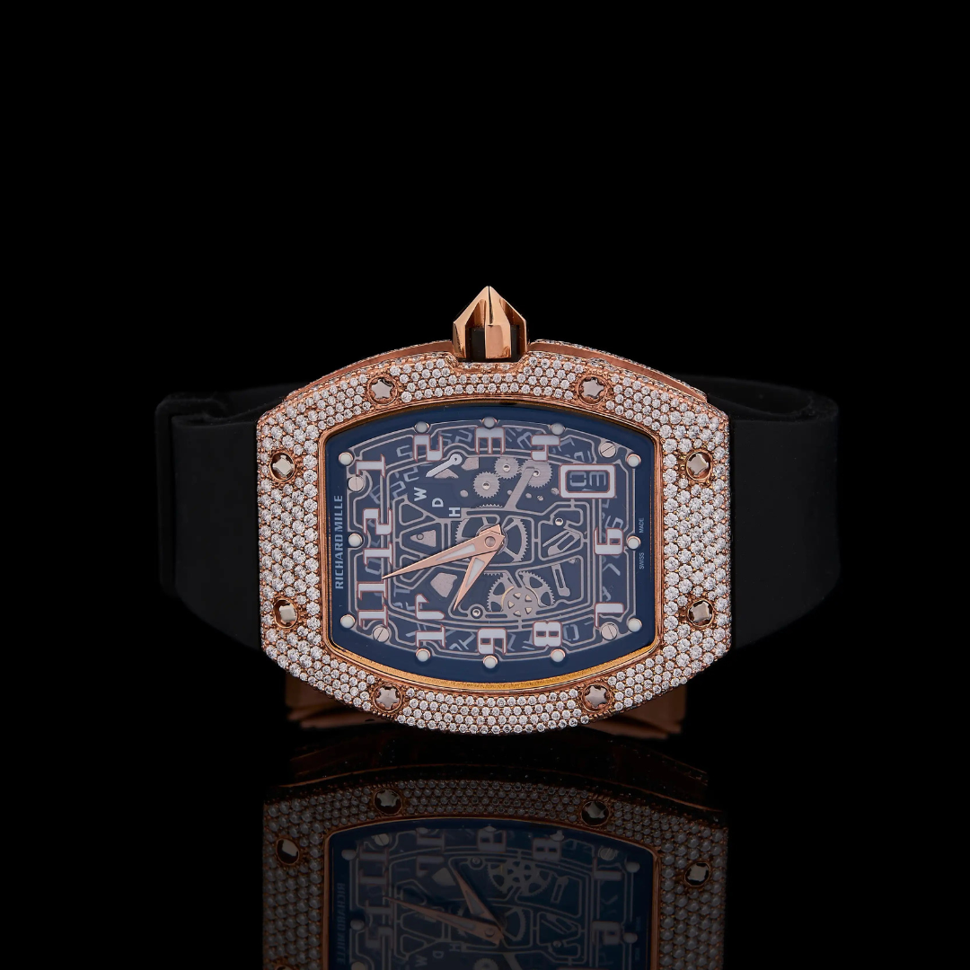 Rose Gold Skeleton Fully Iced Moissanite Watch