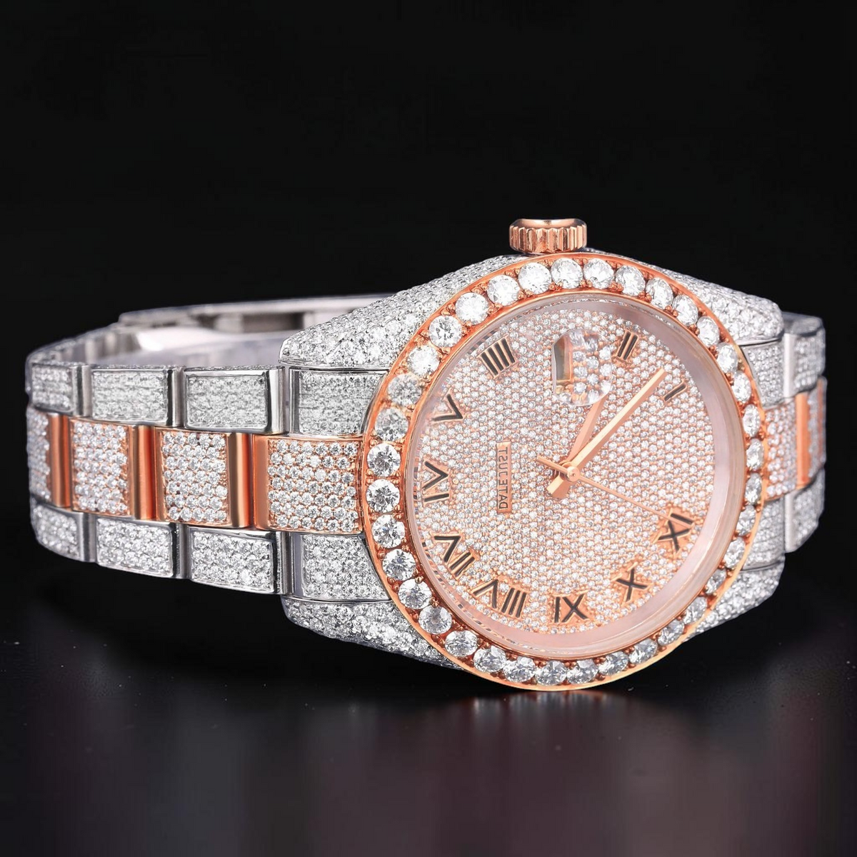 Luxury Rose Gold Two Tone Moissanite Automatic Diamond Style Watch