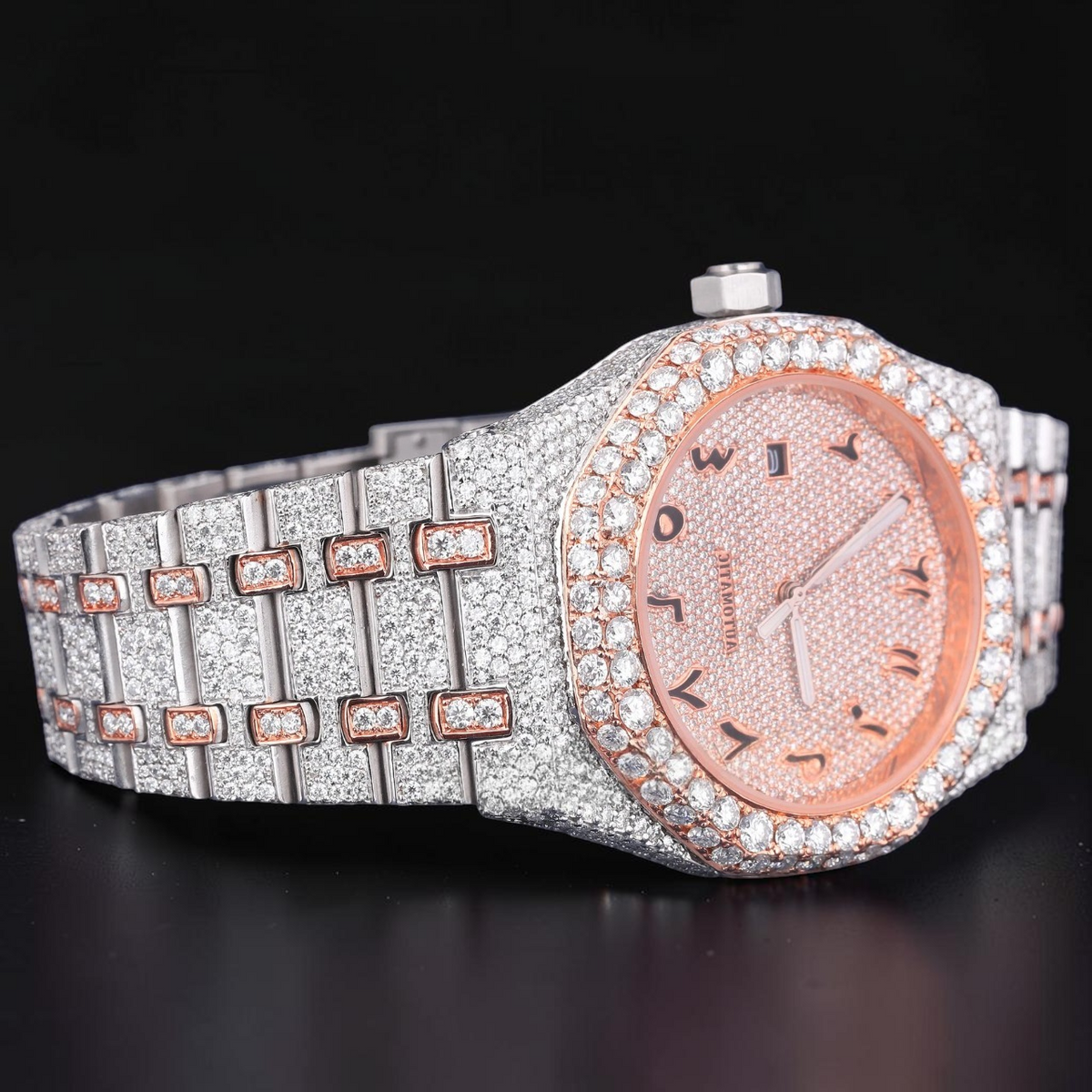 Luxury Rose Gold Arabic Dial Moissanite Automatic Watch
