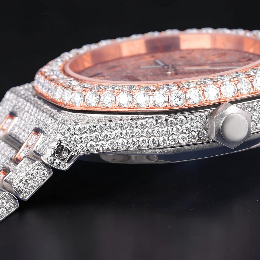 Luxury Rose Gold Arabic Dial Moissanite Automatic Watch
