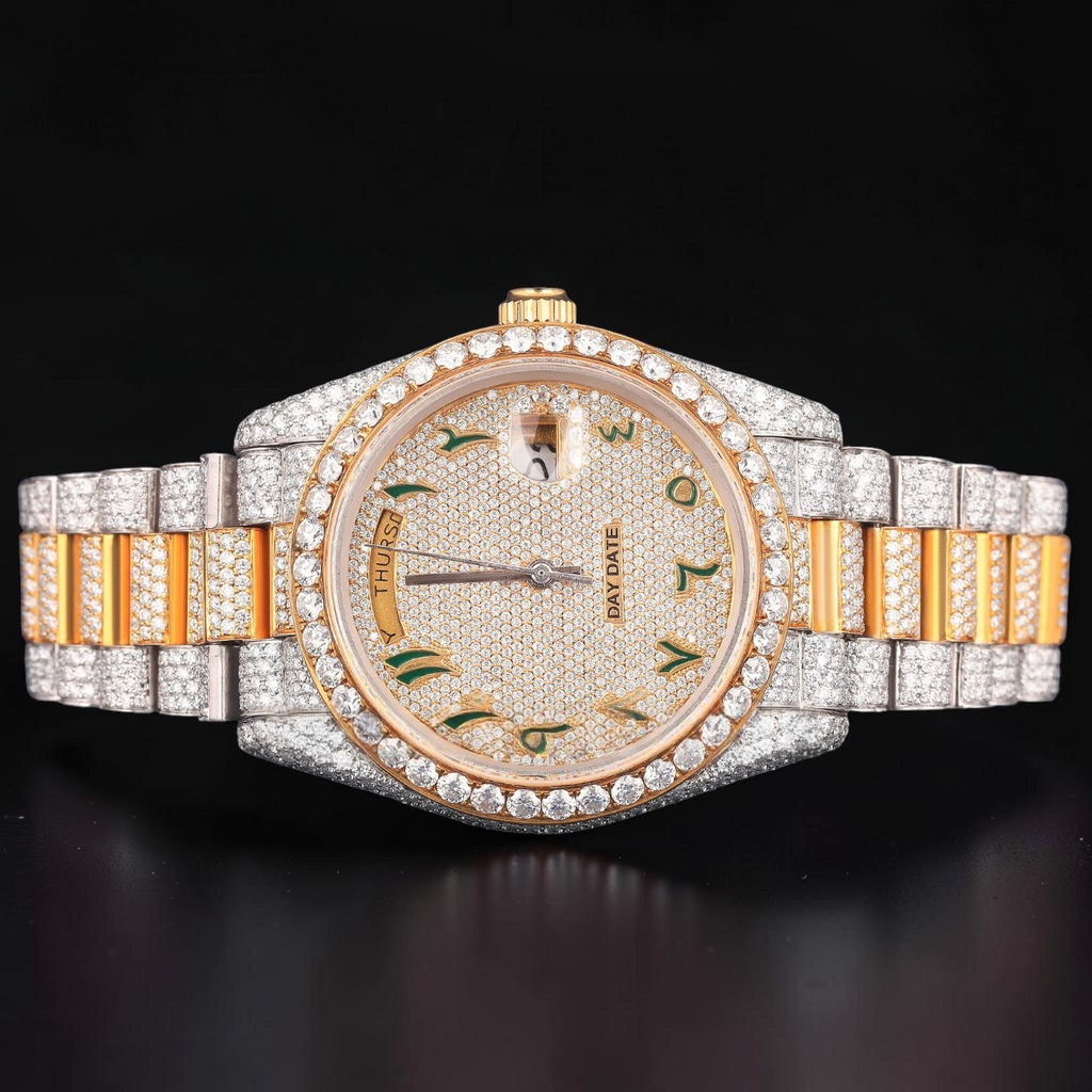 Luxury Arabic Dial Moissanite Day Date Watch