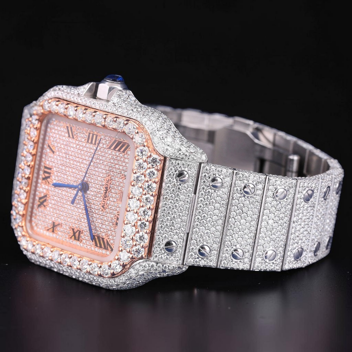 Luxury Square Rose Gold Moissanite Automatic Watch