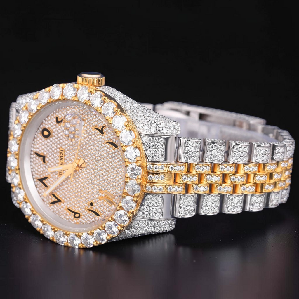 Luxury Arabic Dial Two Tone Moissanite Automatic Watch