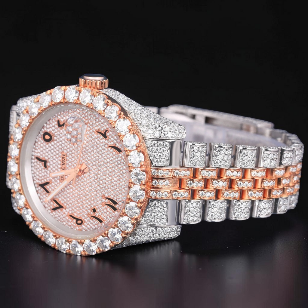 Luxury Rose Gold Moissanite Day Date Automatic Watch