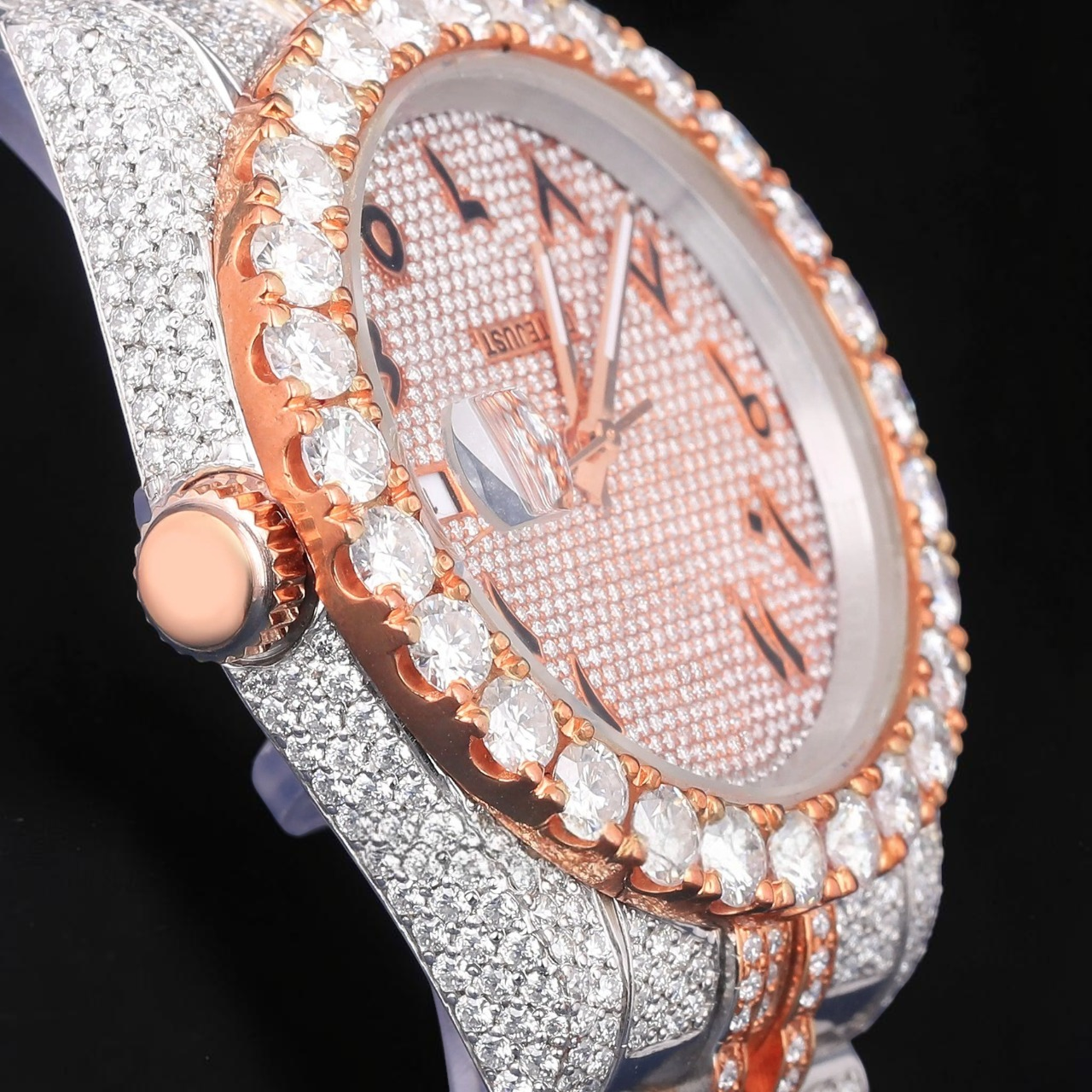 Luxury Rose Gold Moissanite Day Date Automatic Watch
