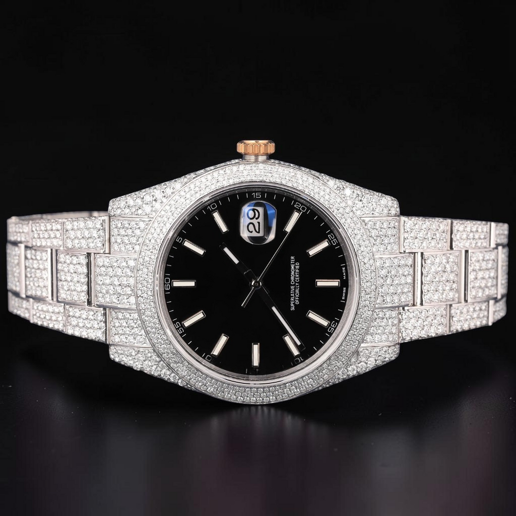 Luxury Black Dial Moissanite Automatic Watch