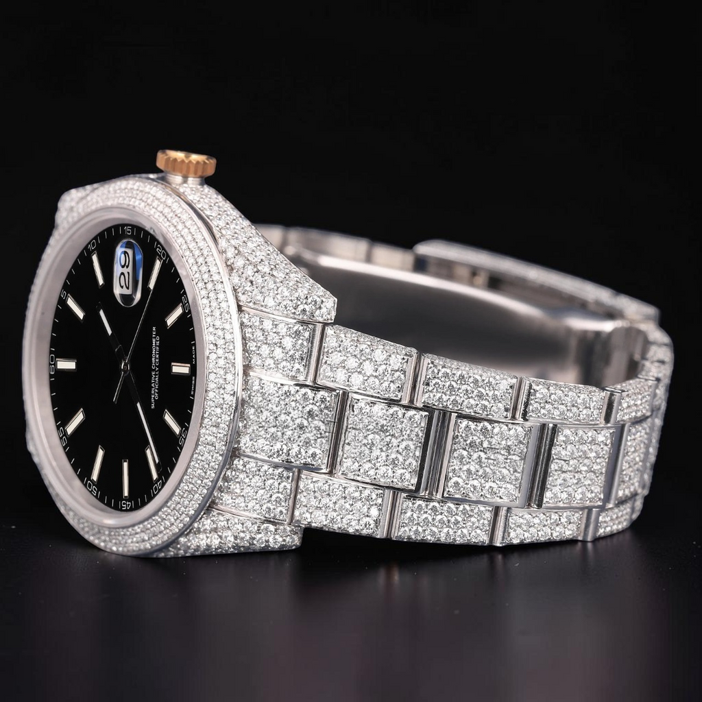 Luxury Black Dial Moissanite Automatic Watch