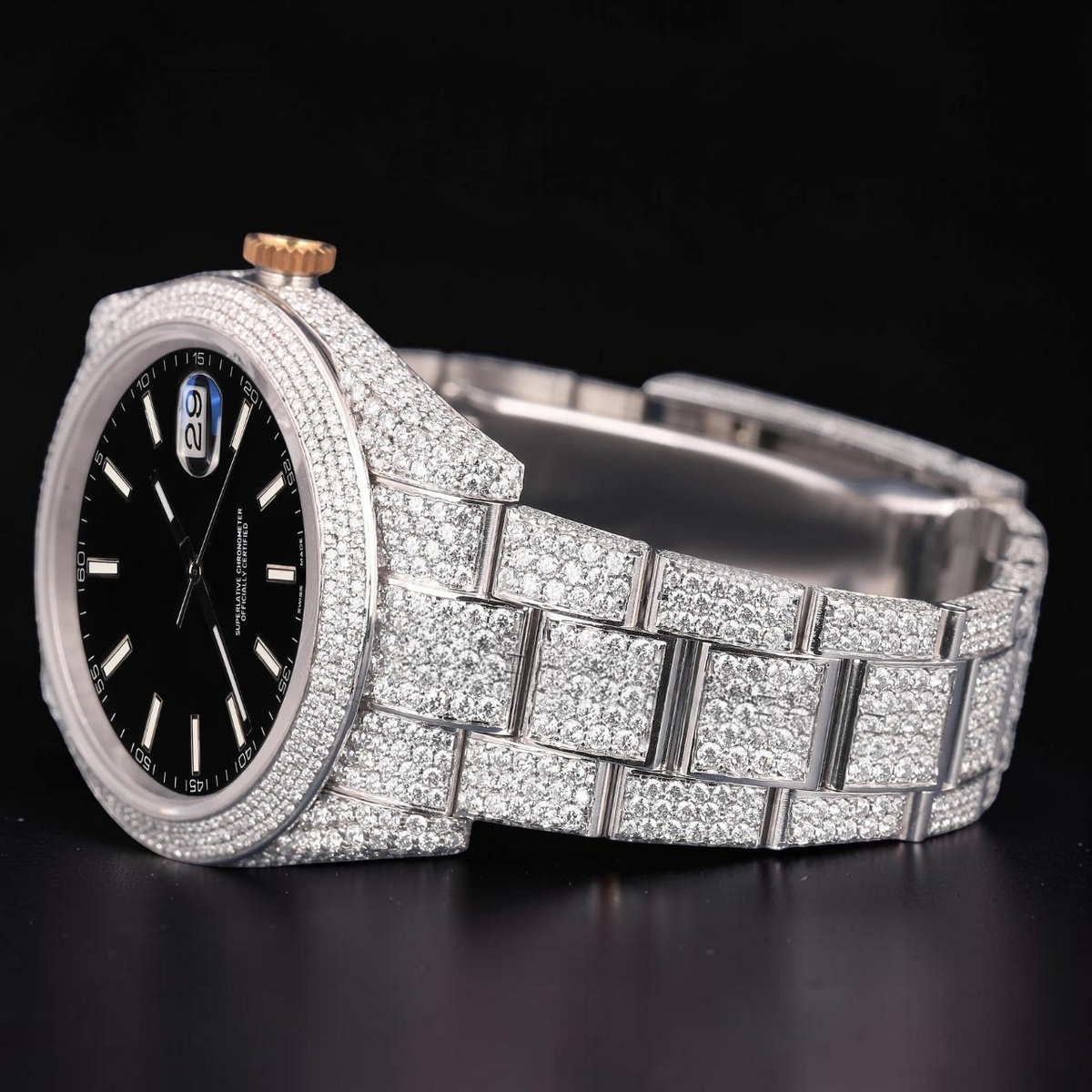 Luxury Black Dial Moissanite Automatic Watch