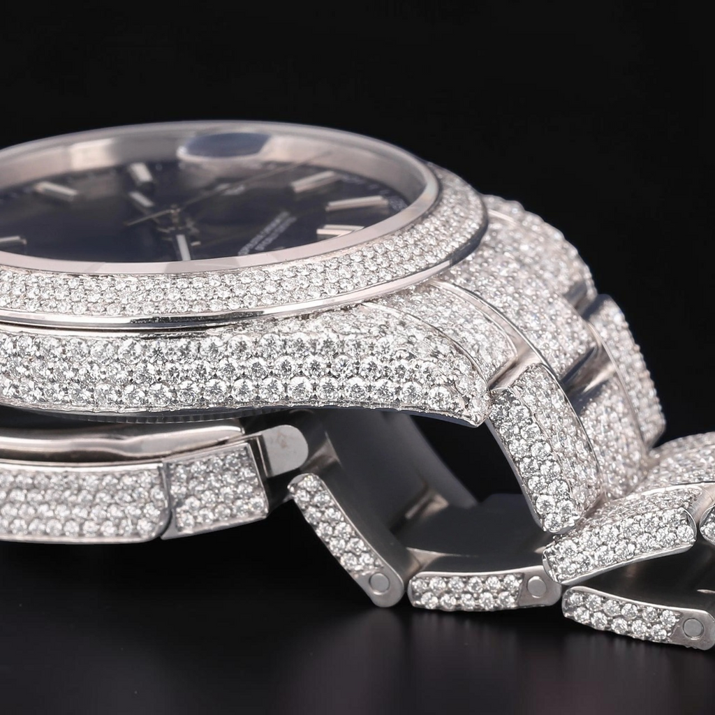 Luxury Black Dial Moissanite Automatic Watch