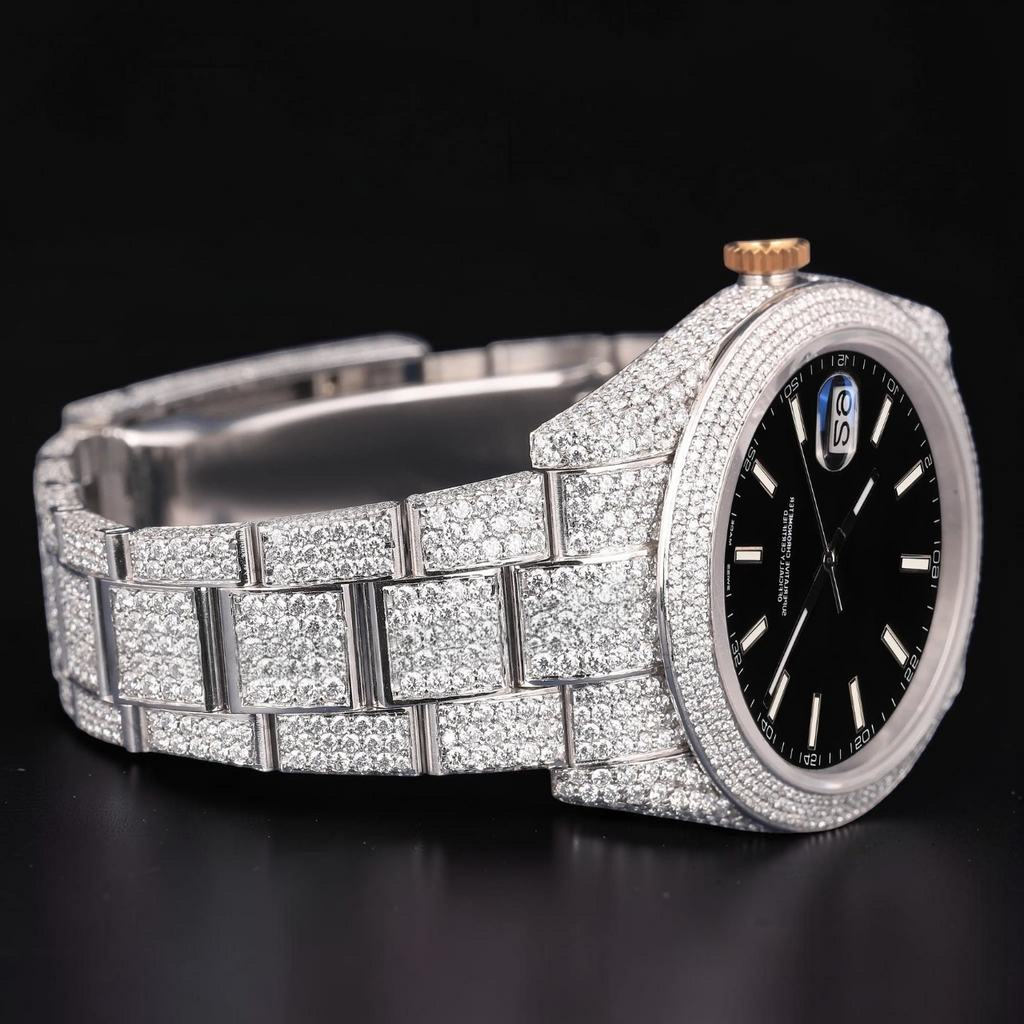 Luxury Black Dial Moissanite Automatic Watch