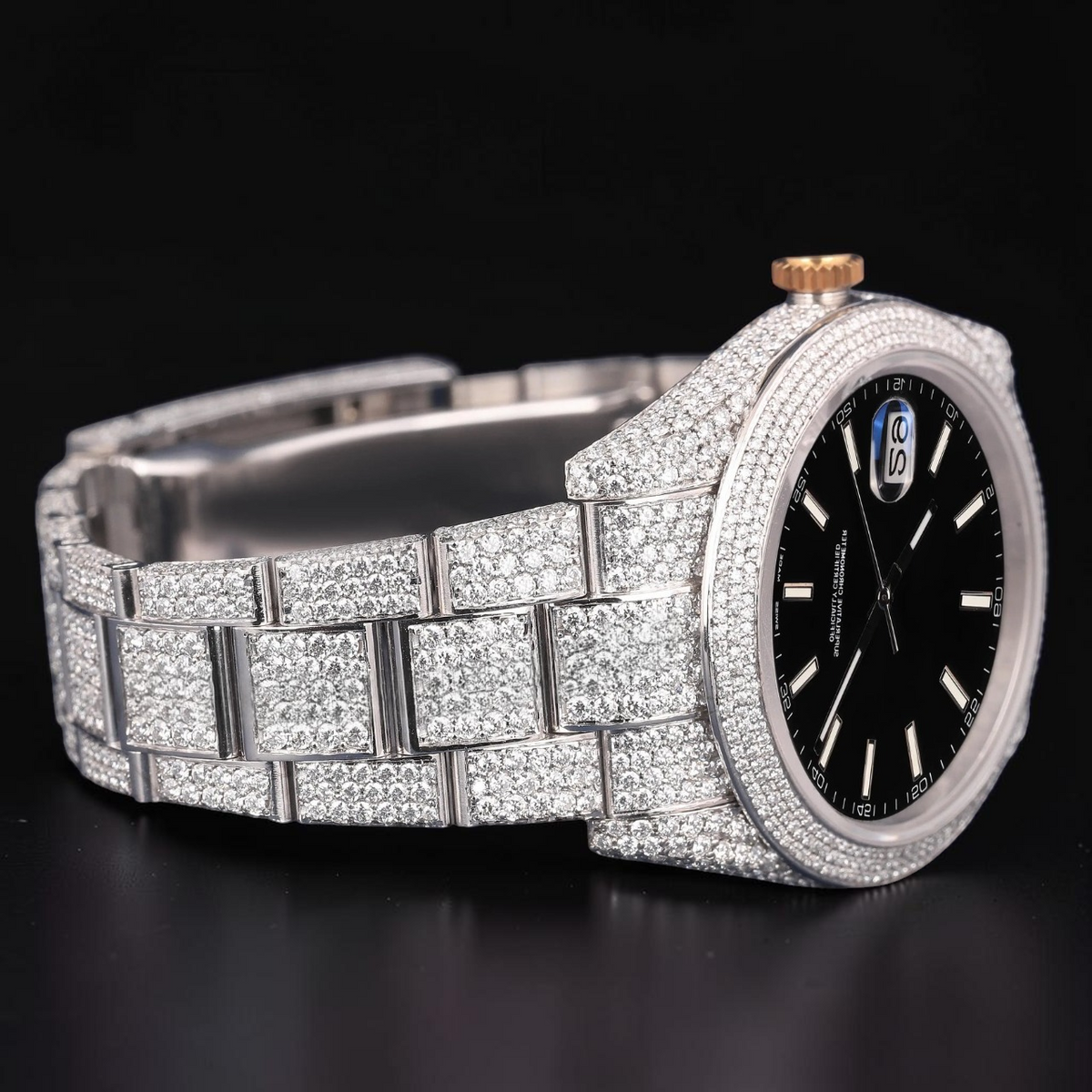 Luxury Black Dial Moissanite Automatic Watch