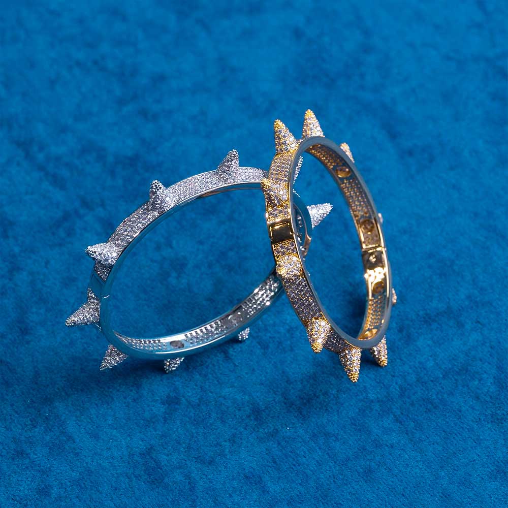 Iced Spike Bangle Bracelet VVS1 Moissanite 925 Sterling Silver Punk Luxury Bracelet