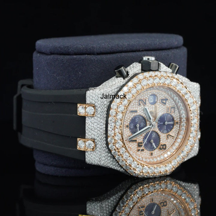 Luxury Fully Iced Out Rose Gold Chronograph Moissanite Watch for Men
