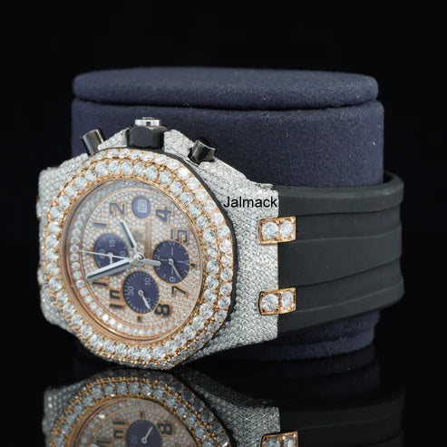 Luxury Fully Iced Out Rose Gold Chronograph Moissanite Watch for Men
