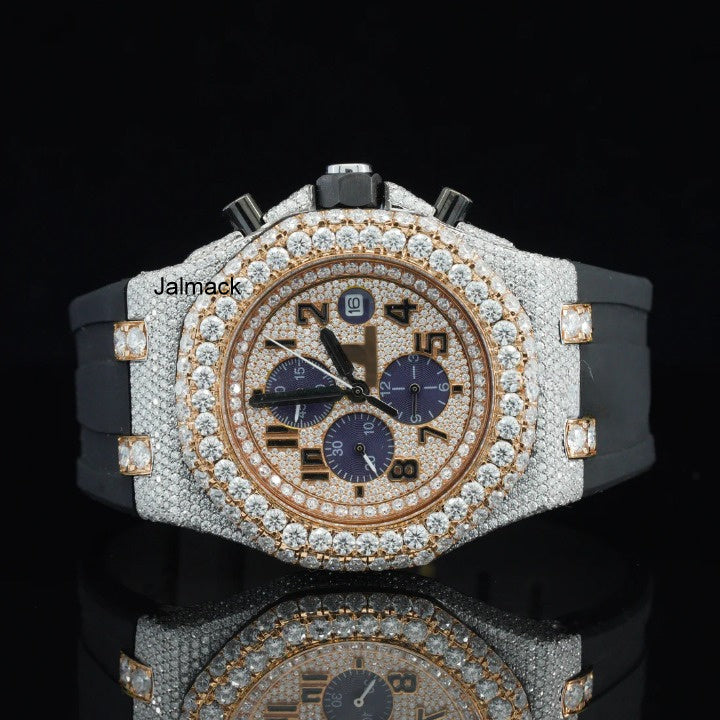 Luxury Fully Iced Out Rose Gold Chronograph Moissanite Watch for Men