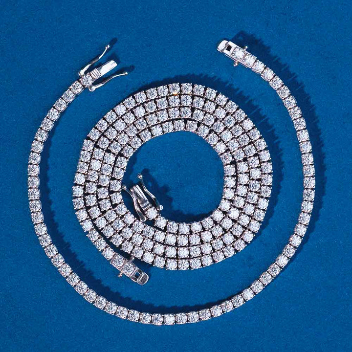 3MM Round Cut VVS1 Moissanite Tennis Chain & Bracelet Set 925 Sterling Silver Diamond Tennis Jewelry