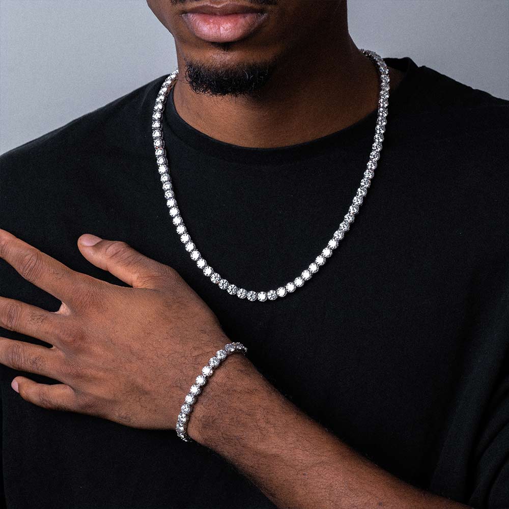 6MM Round Cut Moissanite Tennis Chain & Bracelet Set VVS1 D Color Iced Out Hip Hop Jewelry
