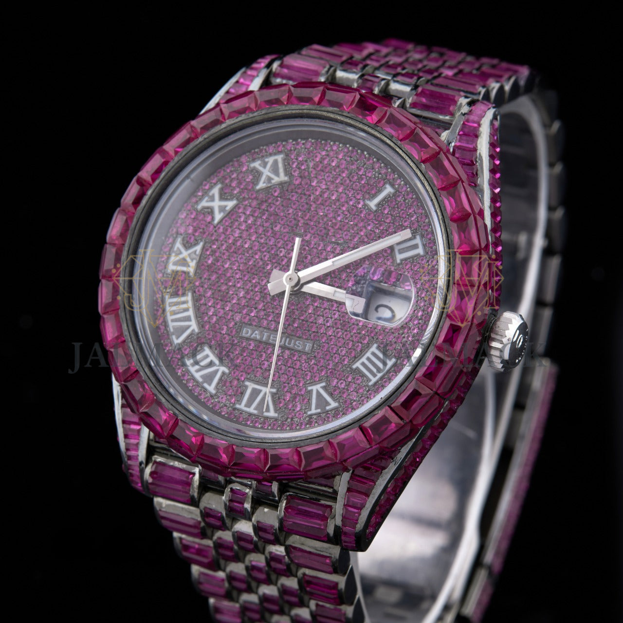 Pink Dial Roman Letter Baguette & Round Moissanite Watch
