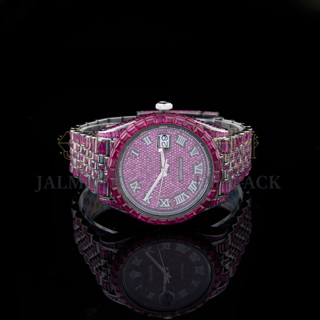 Pink Dial Roman Letter Baguette & Round Moissanite Watch
