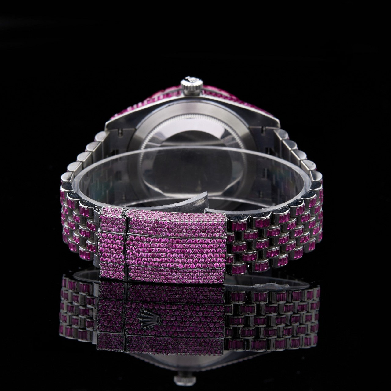 Pink Dial Roman Letter Baguette & Round Moissanite Watch