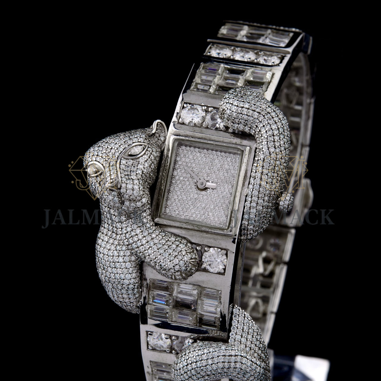 Silver Markerless Dial Mixed-Cut Elephant Moissanite Watch
