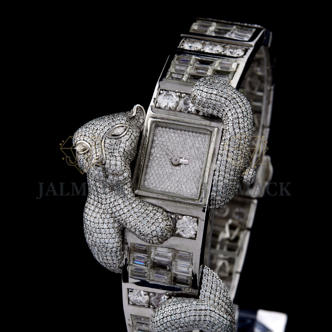 Silver Markerless Dial Mixed-Cut Elephant Moissanite Watch