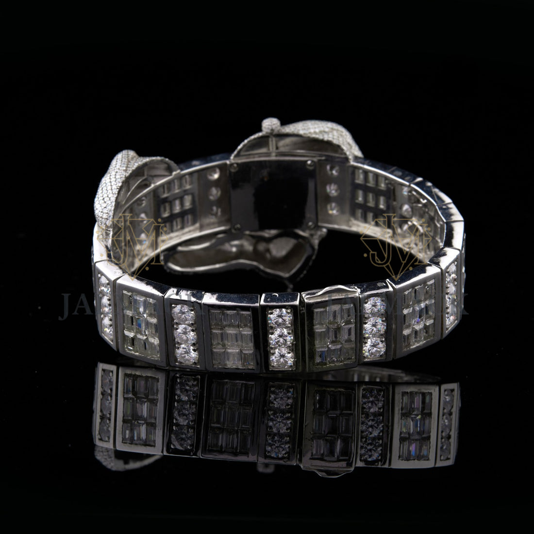 Silver Markerless Dial Mixed-Cut Elephant Moissanite Watch