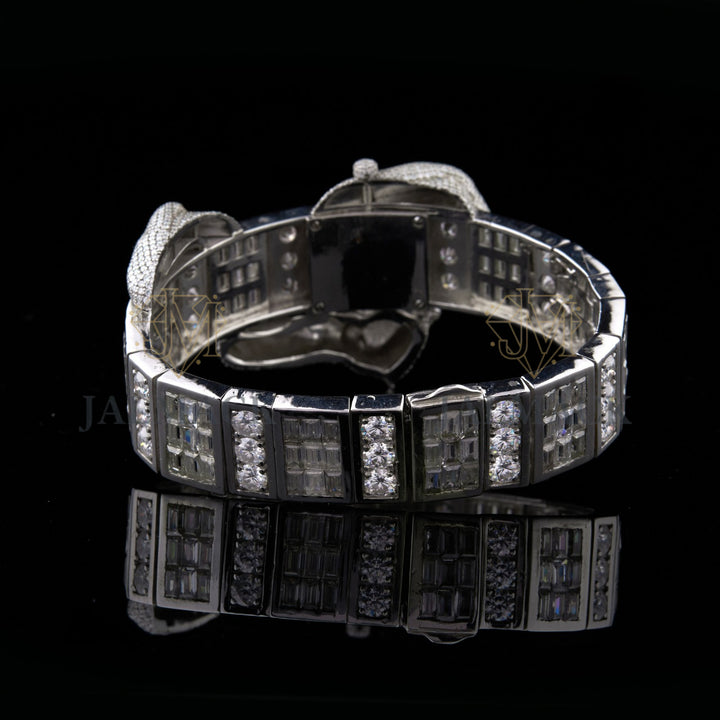 Silver Markerless Dial Mixed-Cut Elephant Moissanite Watch
