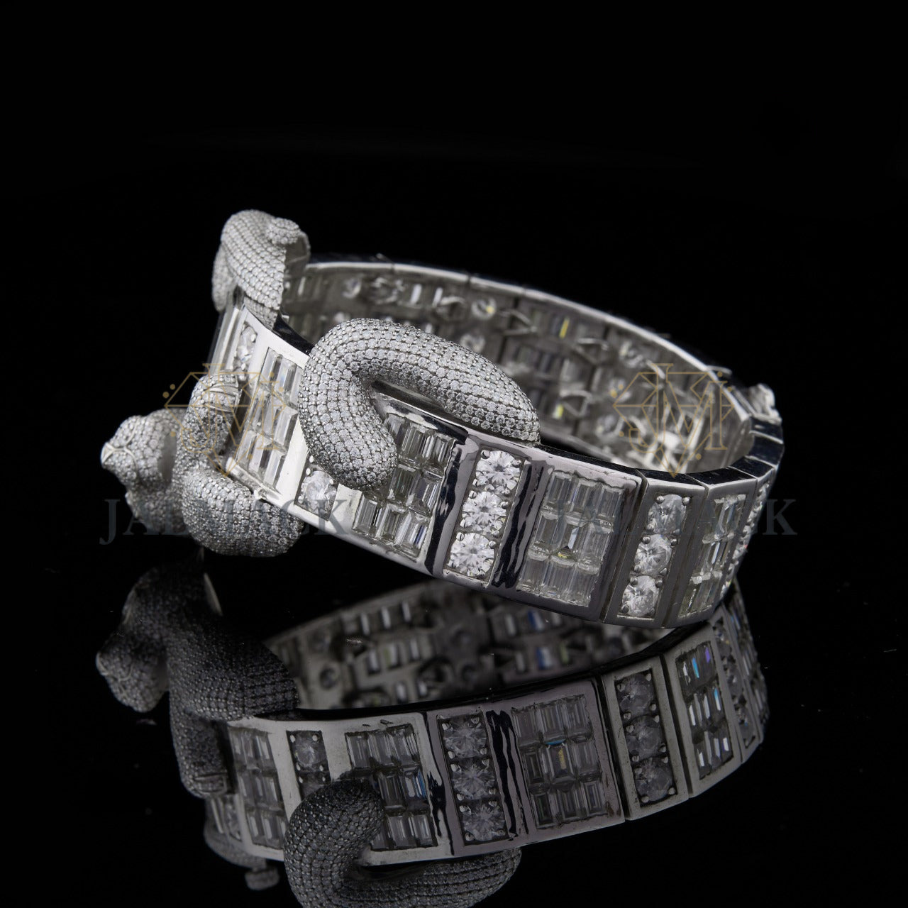 Silver Markerless Dial Mixed-Cut Elephant Moissanite Watch