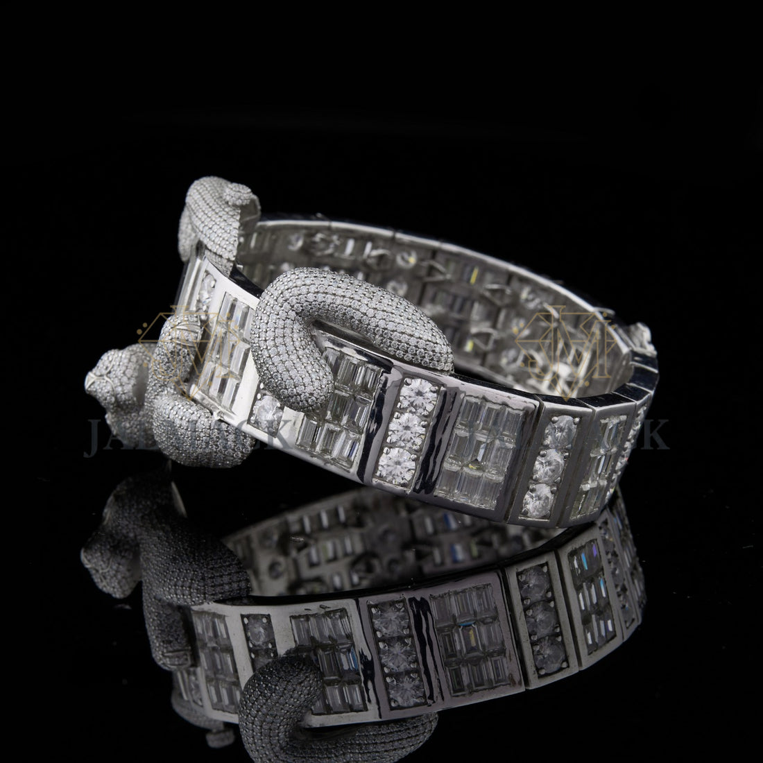 Silver Markerless Dial Mixed-Cut Elephant Moissanite Watch