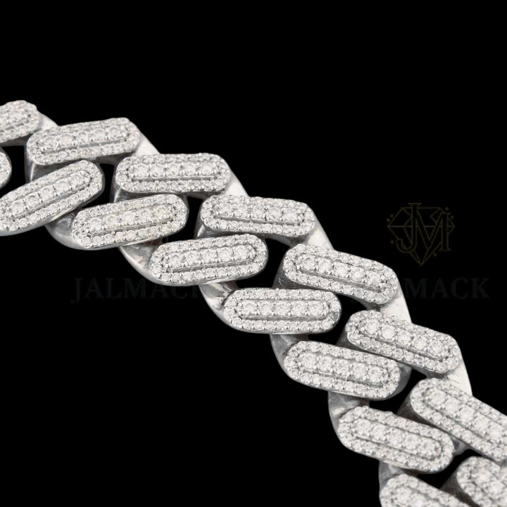 Silver Moissanite Cuban Link Bracelet VVS1 D Color Fully Iced Out