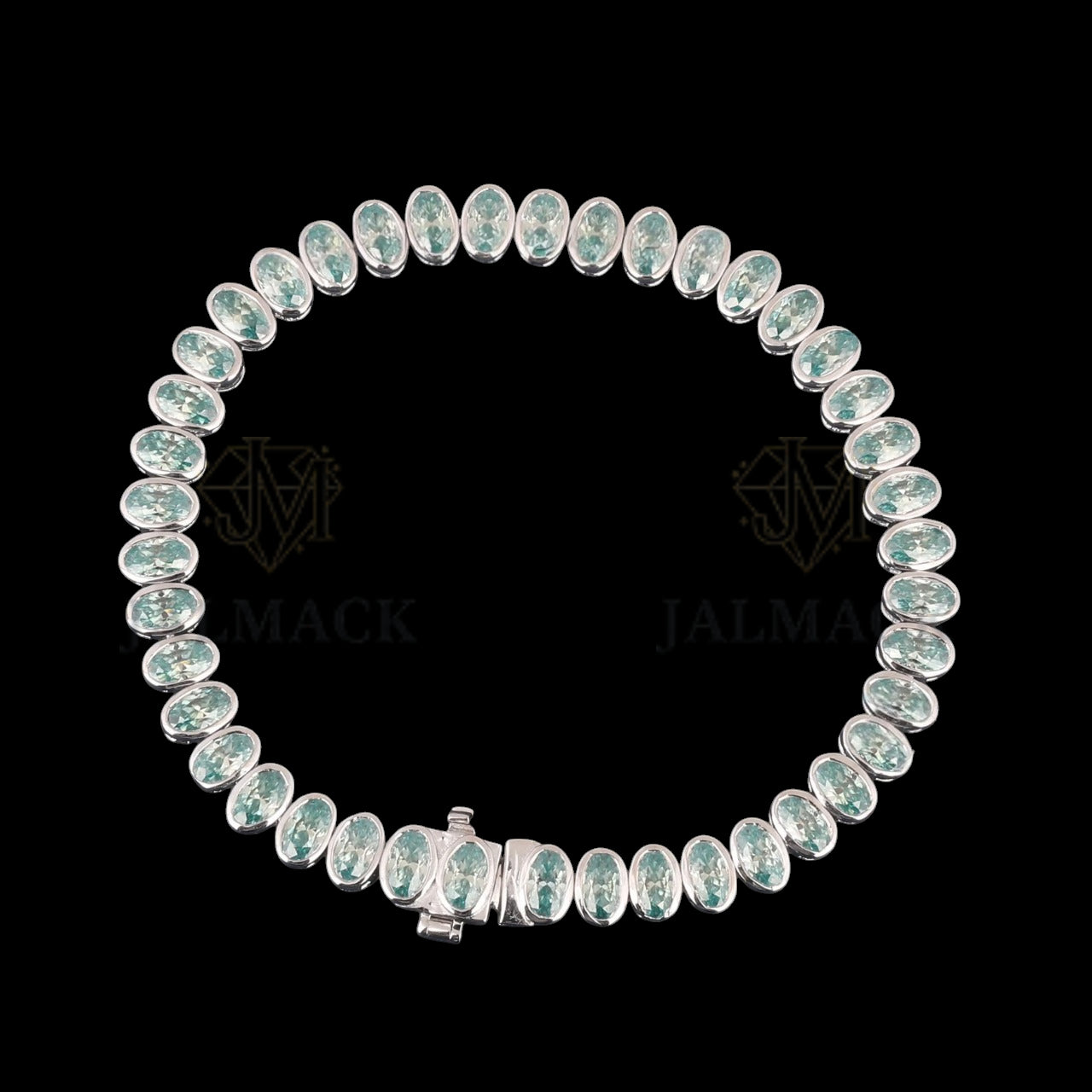 Light Blue Oval Cut Moissanite Bezel Tennis Bracelet 925 Silver