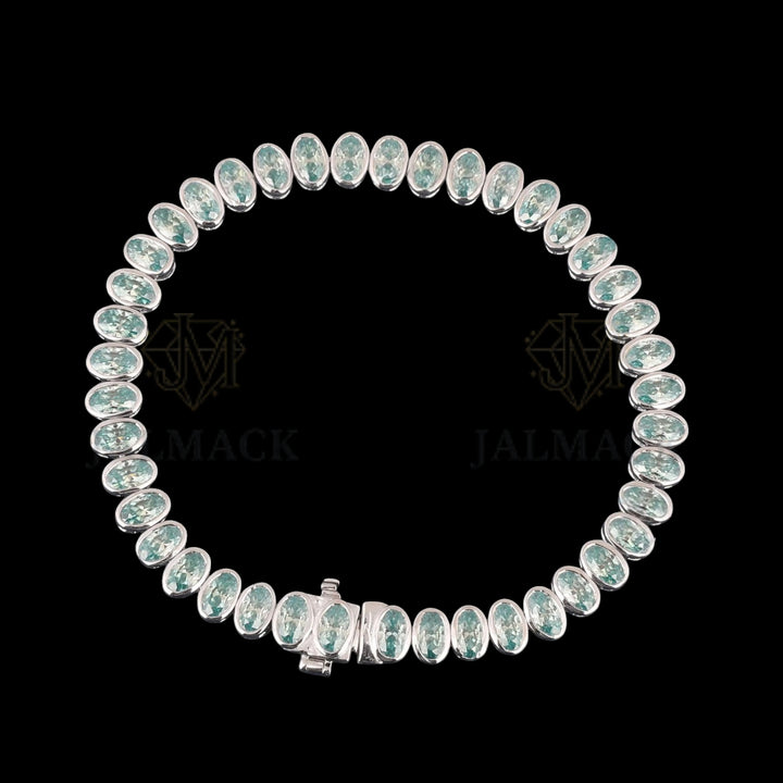 Light Blue Oval Cut Moissanite Bezel Tennis Bracelet 925 Silver