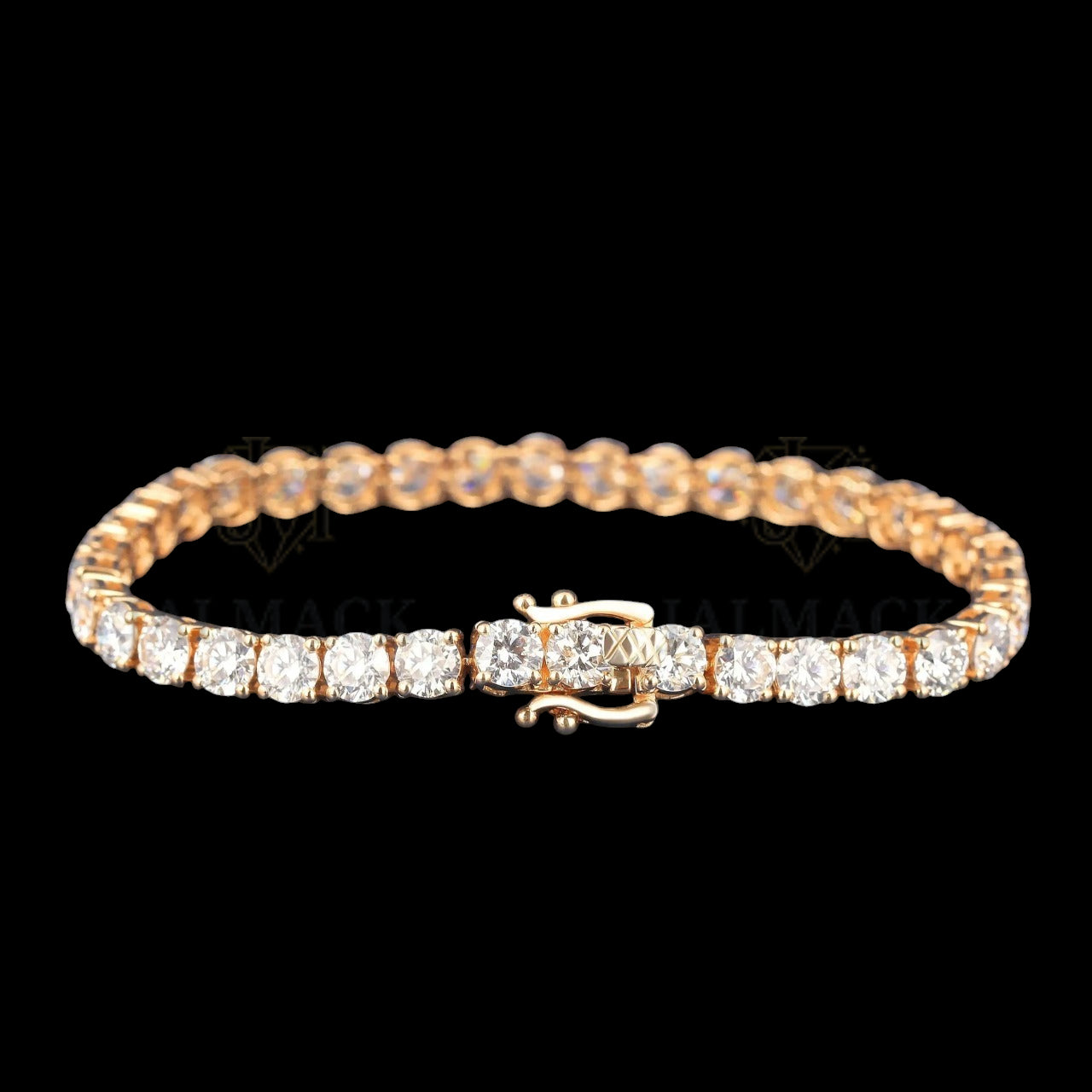 Yellow Gold Round Cut Moissanite Tennis Bracelet VVS1 D Color