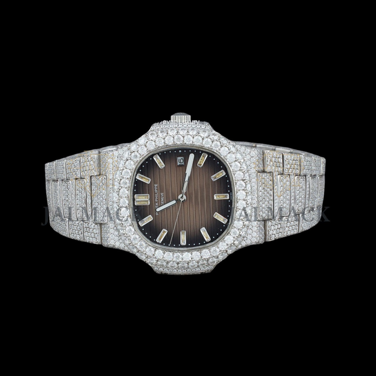 Chocolate Dial Baguette Marker Round-Cut Moissanite Watch