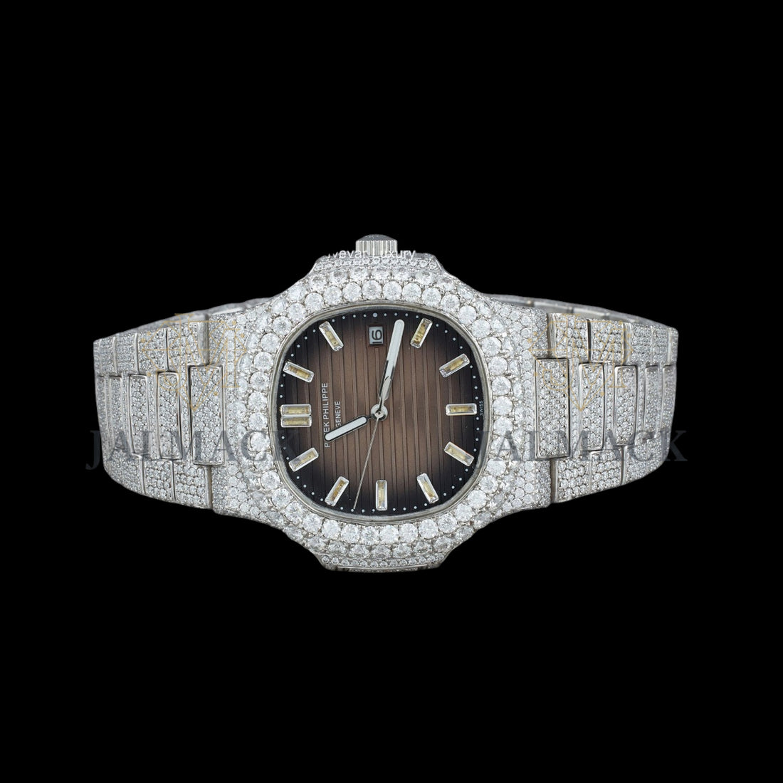 Chocolate Dial Baguette Marker Round-Cut Moissanite Watch