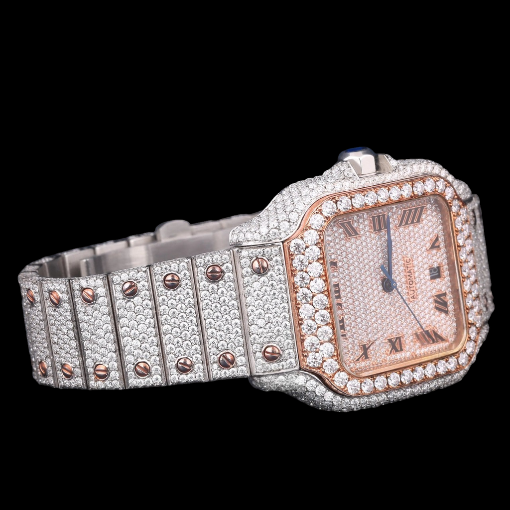Luxury Rose Gold Thorn Moissanite Automatic Watch VVS1 D Color Fully Iced Out