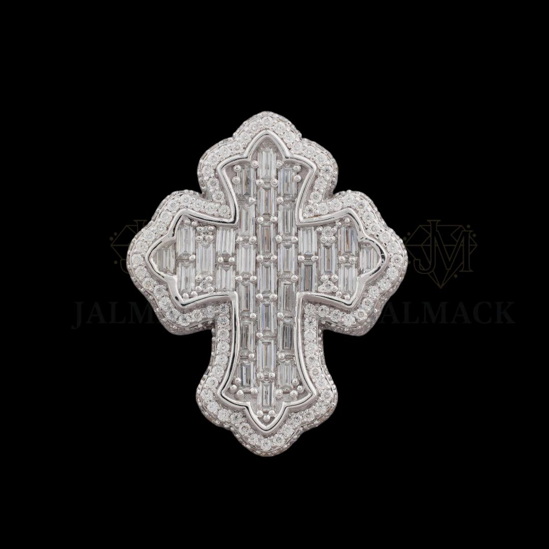Fully Iced-Out Baguette Moissanite Cross Ring