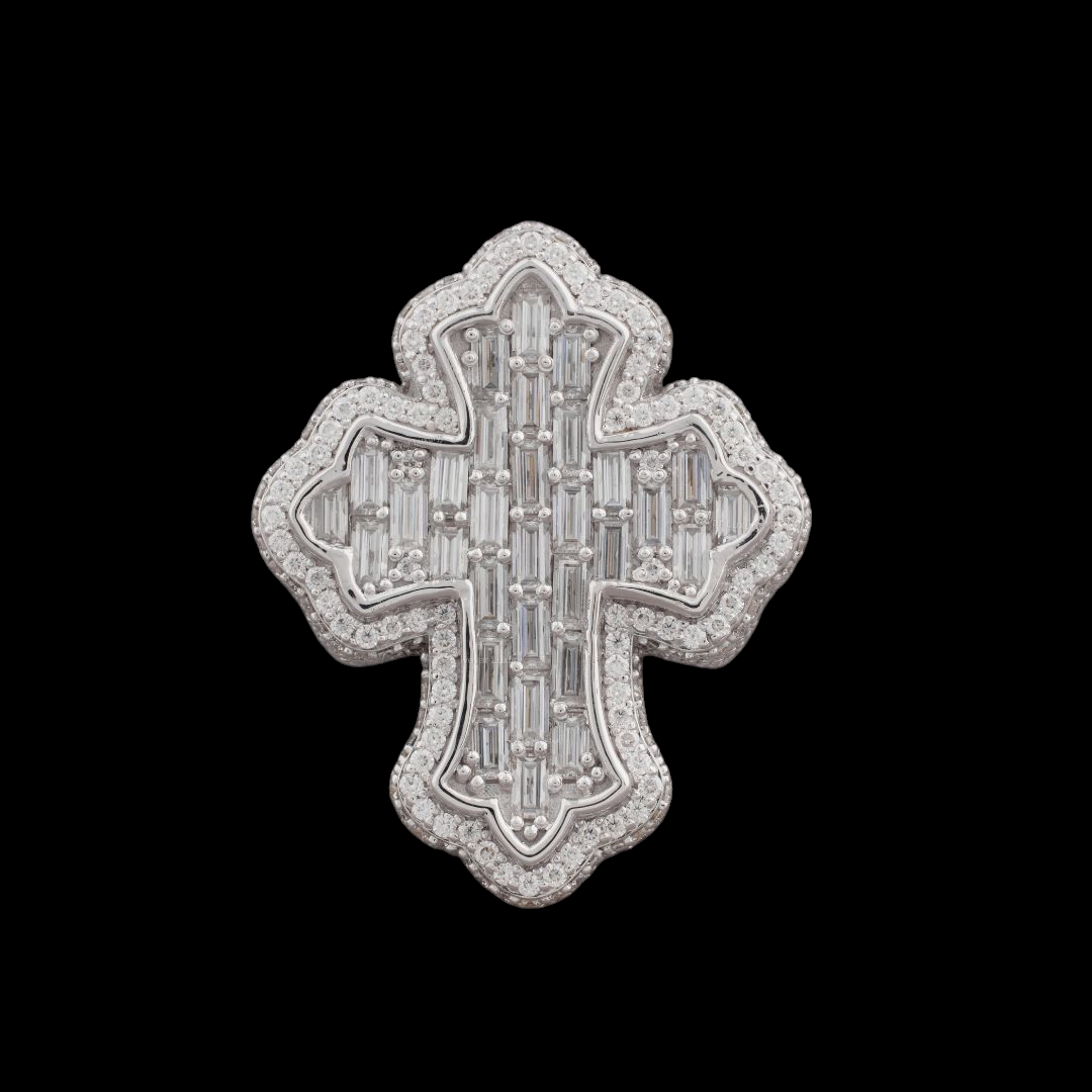 Fully Iced-Out Baguette Moissanite Cross Ring