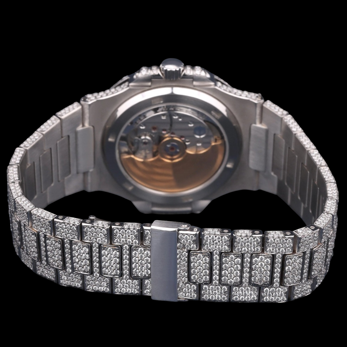 Luxury Silver Baguette Moissanite Automatic Date Watch