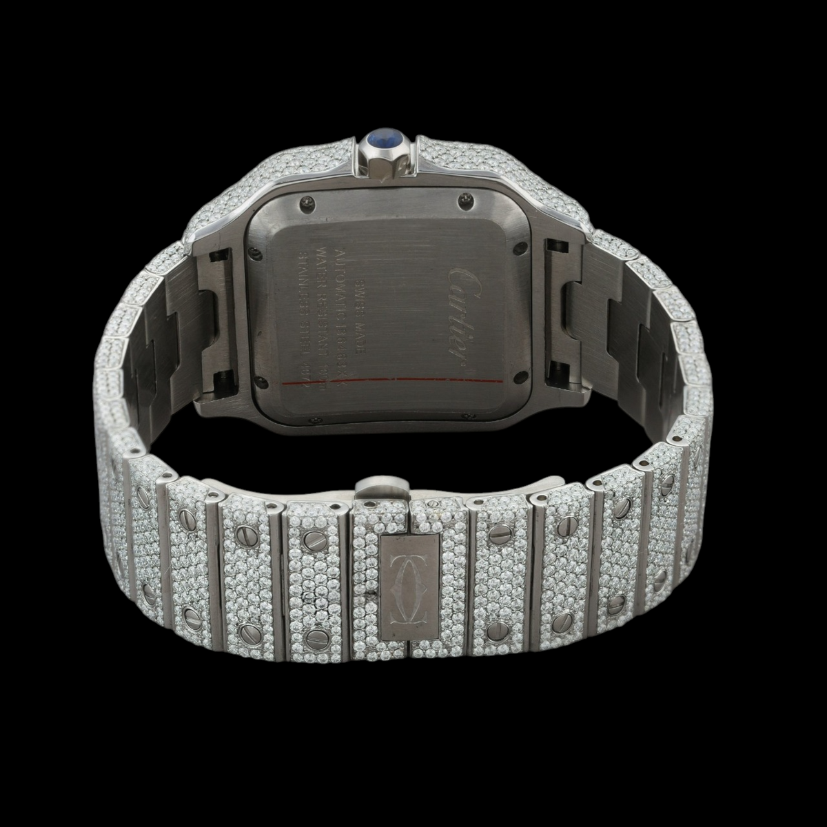 Silver Dial Black Roman Round-Cut Moissanite Watch