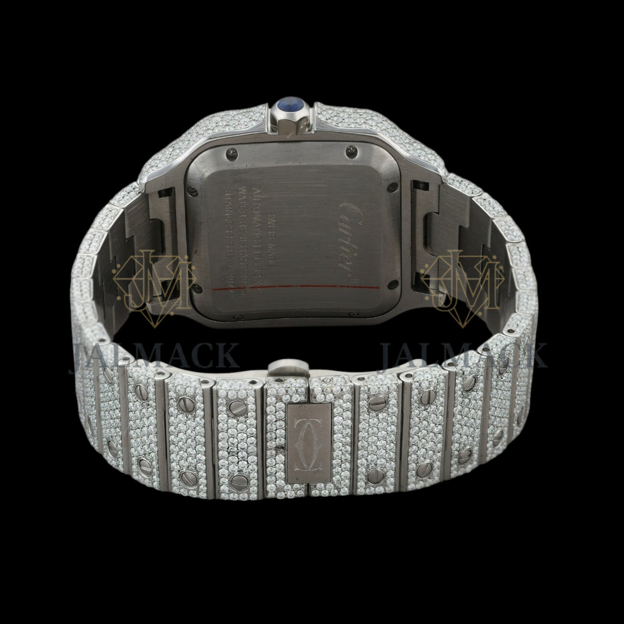 Silver Dial Black Roman Round-Cut Moissanite Watch
