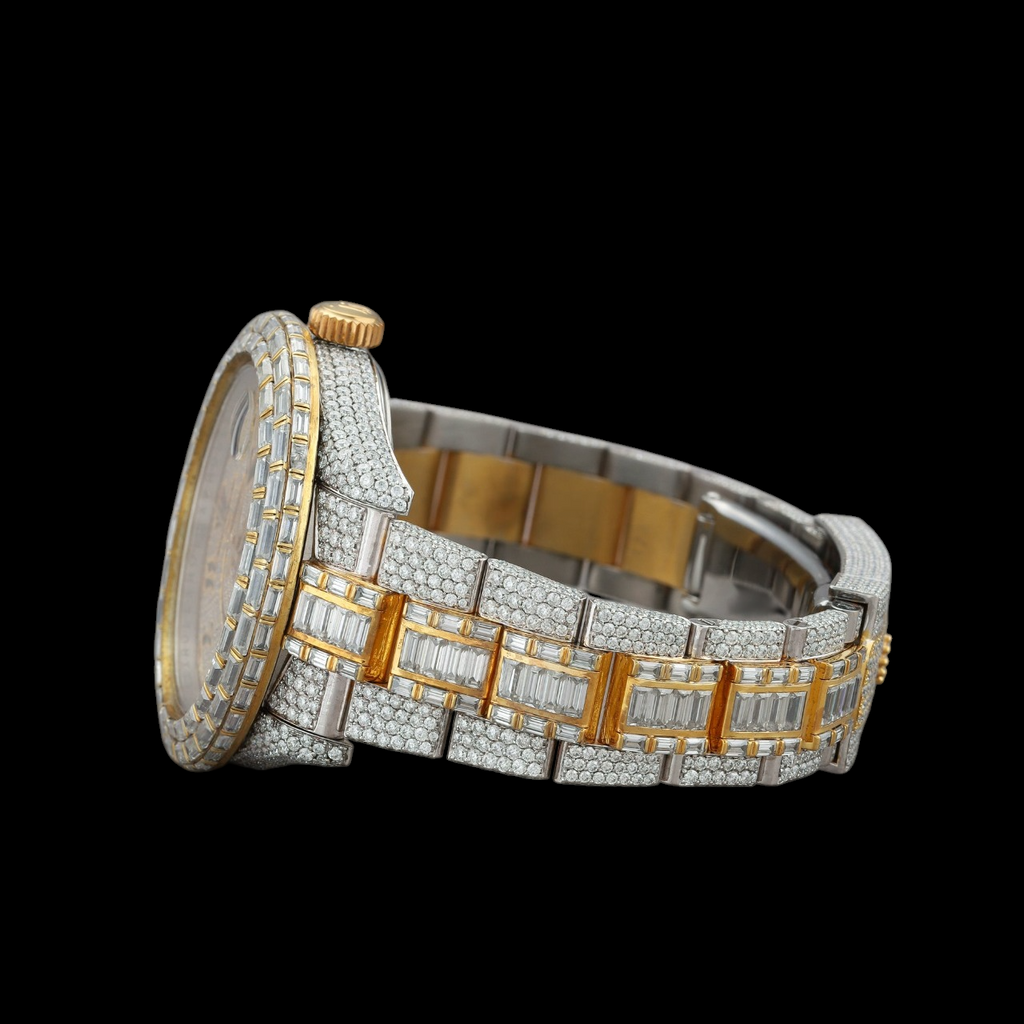 Gold Dial Roman Numeral Baguette Moissanite Watch