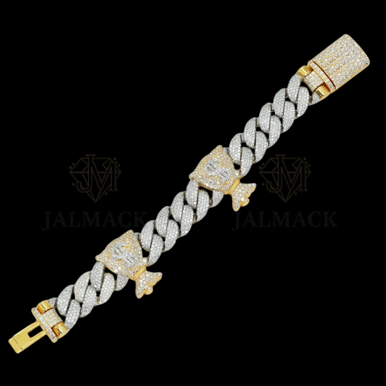 Two-Tone Money Bag Moissanite Cuban Bracelet Fully Iced Out