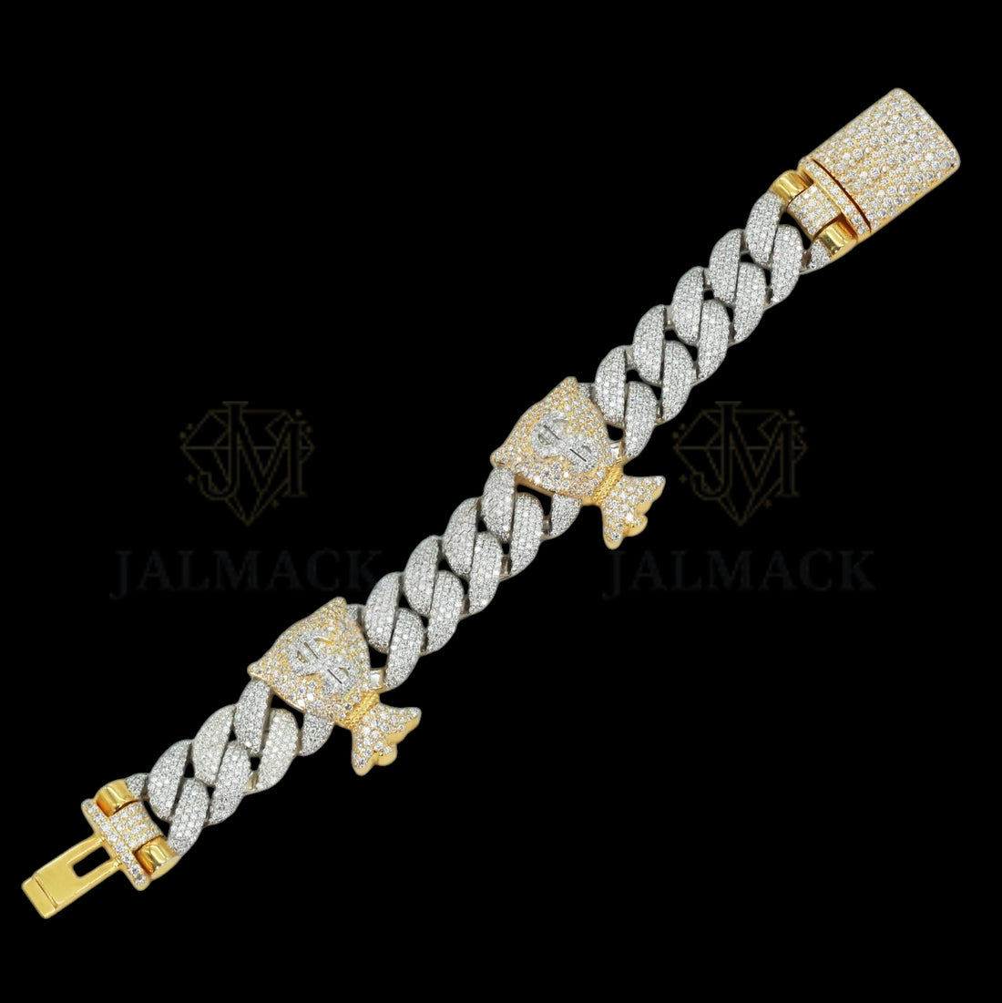 Two-Tone Money Bag Moissanite Cuban Bracelet Fully Iced Out