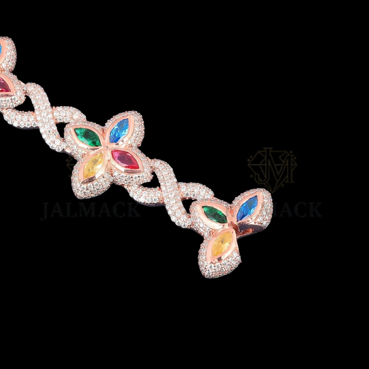 Rose Gold Multicolor Marquise Floral Moissanite Bracelet VVS1