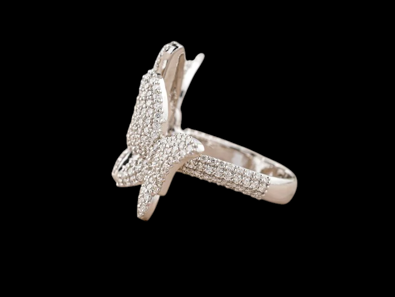 VVS1 Iced Out Moissanite Diamond Butterfly Hip hop Ring - Surprise Hip hop Ring for Her